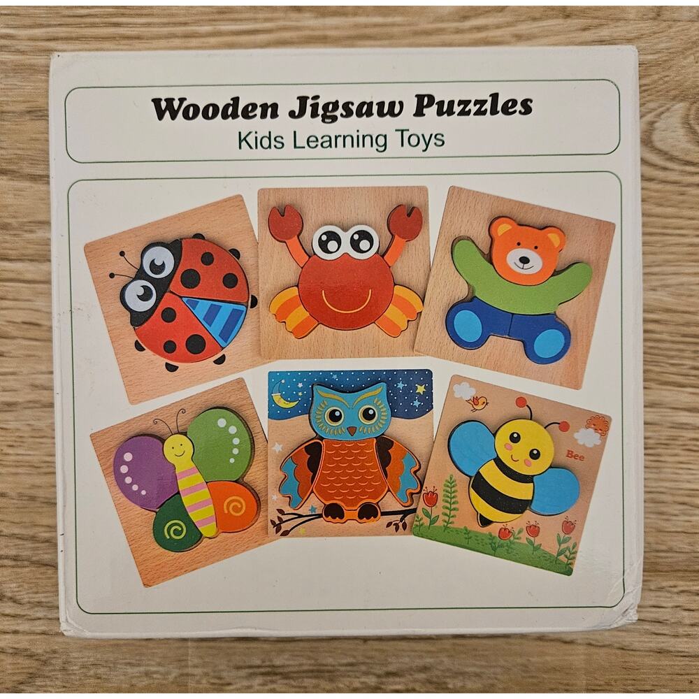 6 Wooden Jigsaw Puzzles Toddler Ages 1-3 Toy Animal Shape Learning Educa…